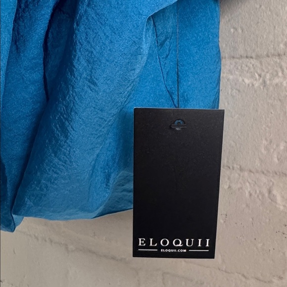 Eloquii wrap blouse deep v neck gathered plunge collar color block NEW blue 24 - Picture 5 of 6